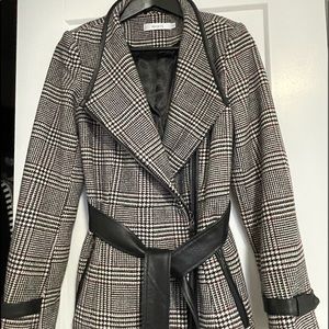 Plaid Wool like Dress Jacket with faux Leather Trim